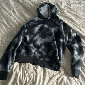 Champion blue and white tie-dye hoodie.